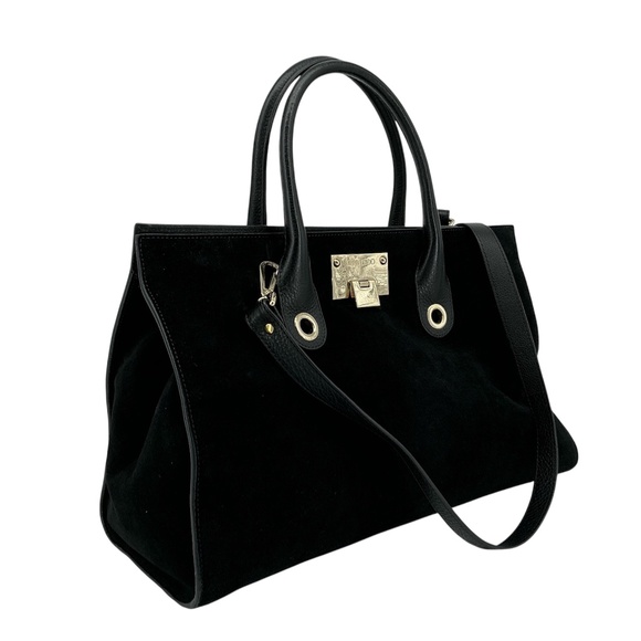 Jimmy Choo Riley Tote – Black Suede with Leather Handles - Picture 1 of 10